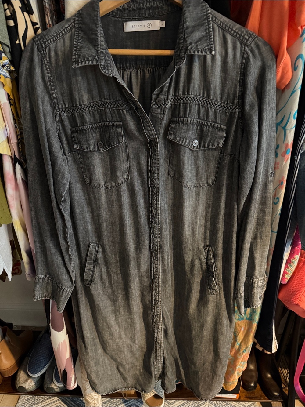 Billy T Gray Washed Denim Maxi Dress